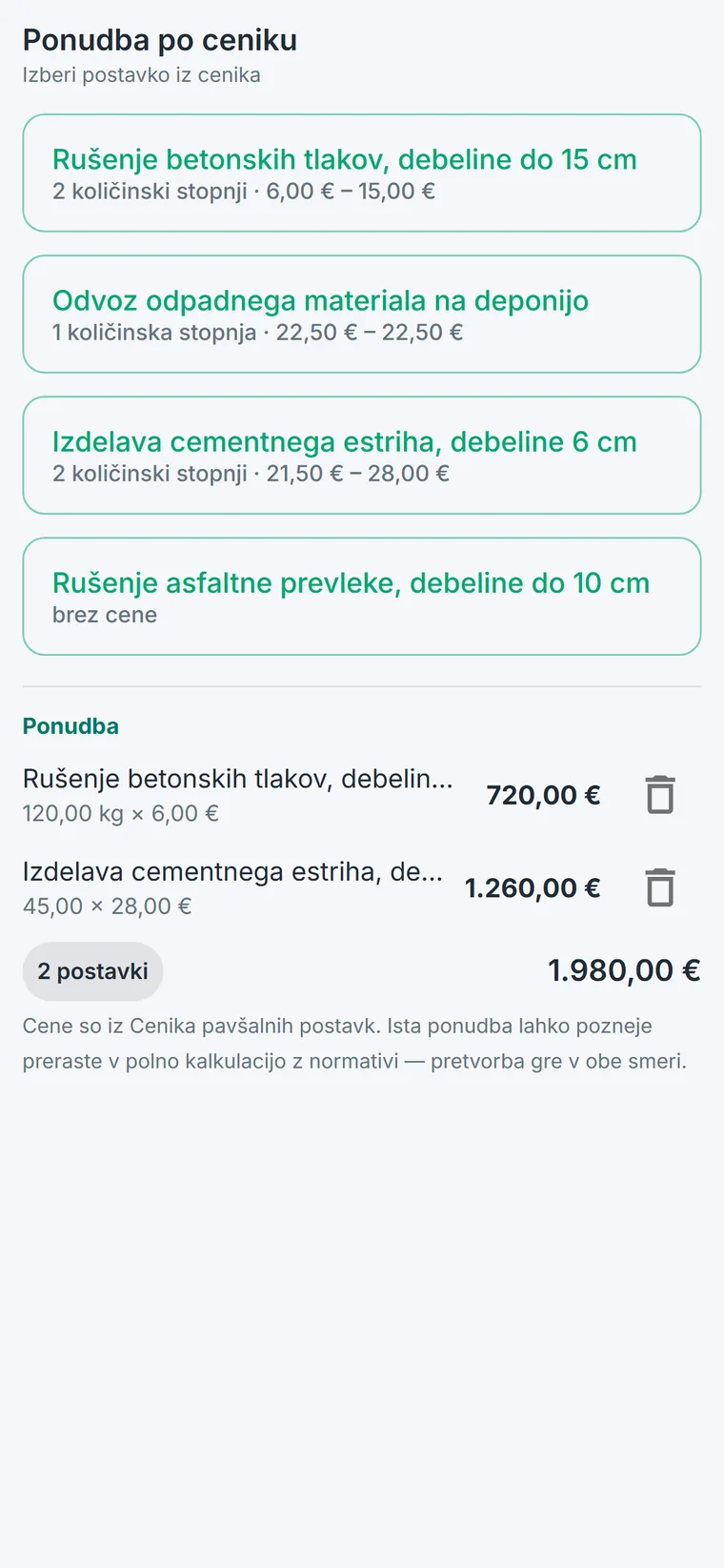 Telefon: ponudba po ceniku — pavšalne postavke s količinskimi stopnjami